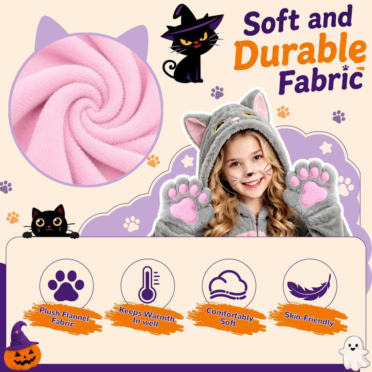 Black Cat Costume for Girls - Halloween Costume for Kids Role Play with Bag