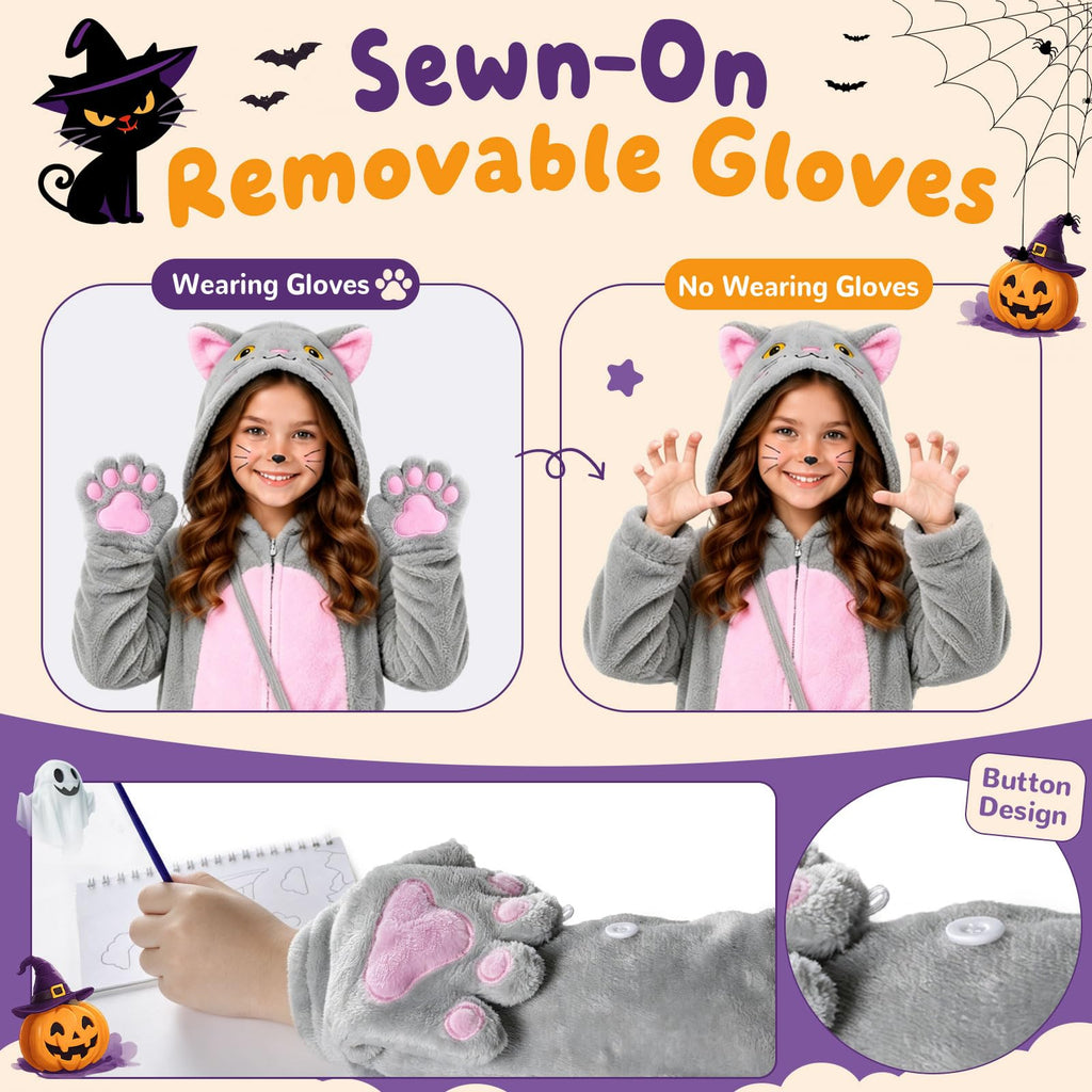 Black Cat Costume for Girls - Halloween Costume for Kids Role Play with Bag