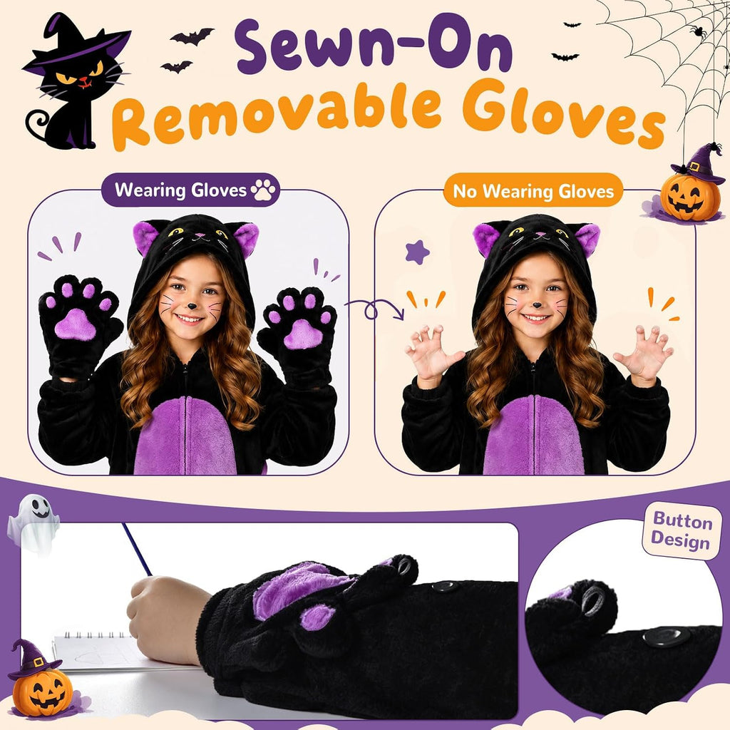 Black Cat Costume for Girls - Halloween Costume for Kids Role Play with Bag