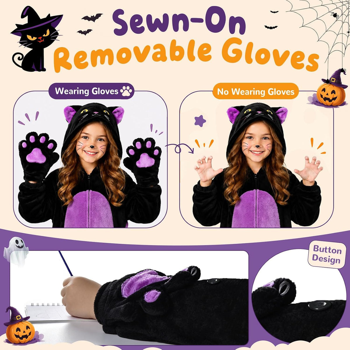 Black Cat Costume for Girls - Halloween Costume for Kids Role Play with Bag
