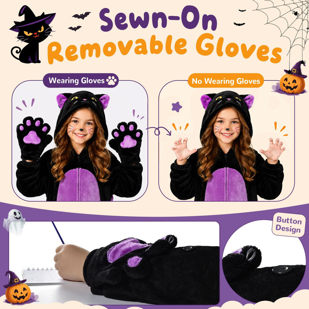 Black Cat Costume for Girls - Halloween Costume for Kids Role Play with Bag