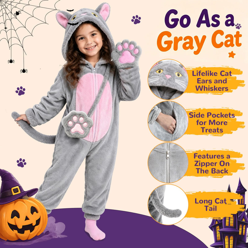 Black Cat Costume for Girls - Halloween Costume for Kids Role Play with Bag
