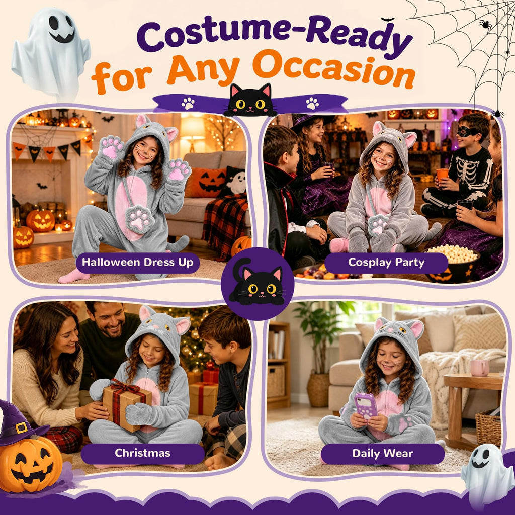 Black Cat Costume for Girls - Halloween Costume for Kids Role Play with Bag