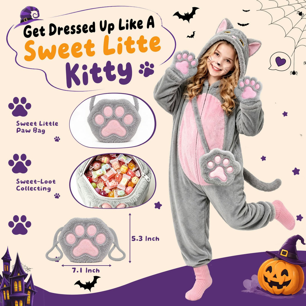 Black Cat Costume for Girls - Halloween Costume for Kids Role Play with Bag